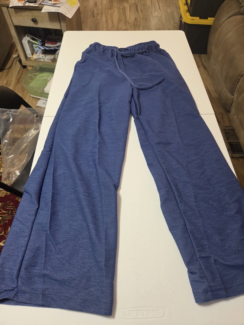 Wide-Leg Drawstring Pants - Blue